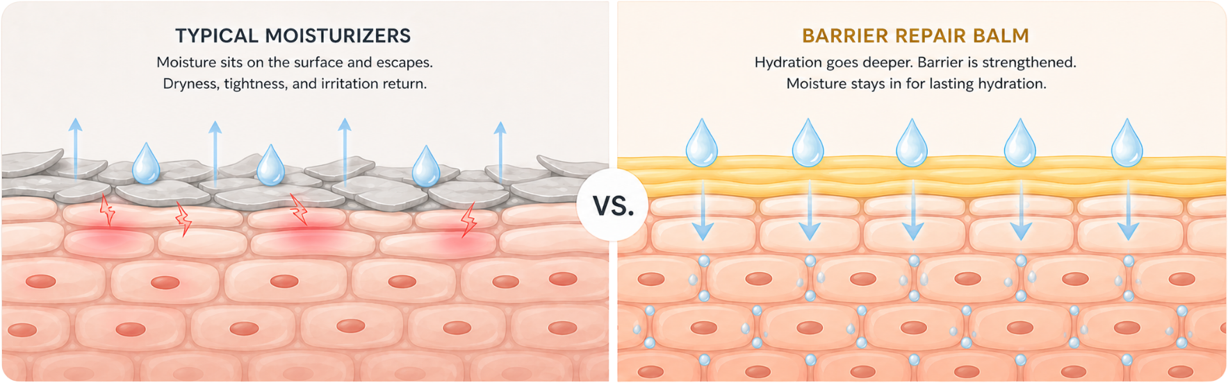 Damaged skin barrier vs healthy skin barrier comparison